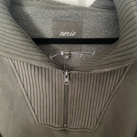 Aerie Quarter Zip Ribbed Sweater Sweatshirt Olive Green Medium New With Tags - Picture 2 of 12